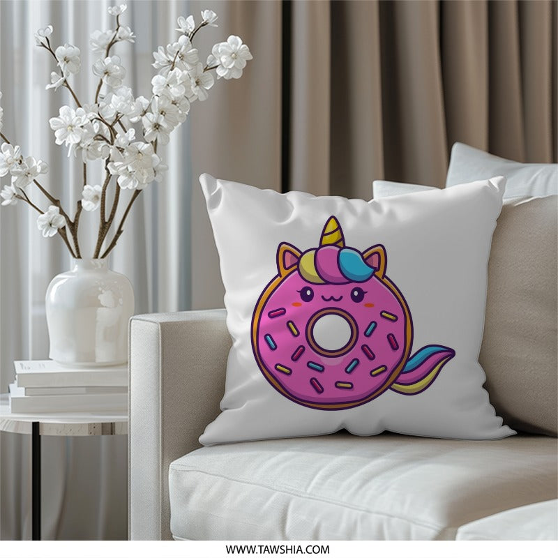 Donut Unicorn Pillow, Cute Animal Pillow, Foodie Home Decor, Fun Kids Room Pillow, Unique Design Pillow, Comfortable Pillow Decor - Tawshia
