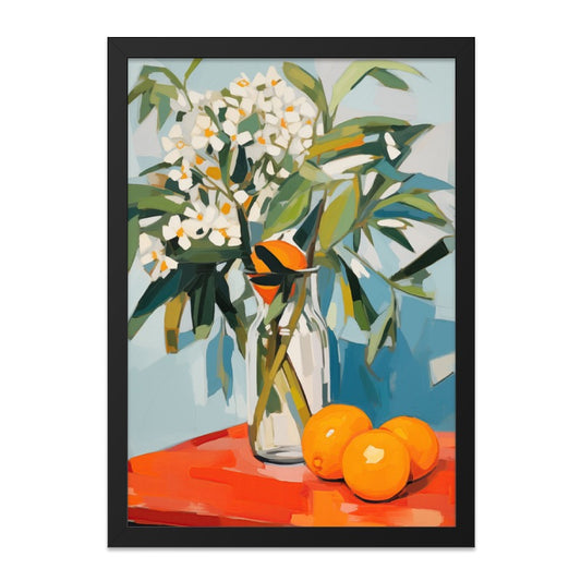 Orange Blossom Still Life, Kitchen Wall Art, Floral Art Print, Modern Botanical Art, Orange Fruit Art, Vibrant Wall Decor, Home Decor - Tawshia
