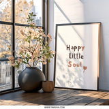Happy Little Soul Wall Art, Inspirational Quote Print, Minimalist Home Decor, Cute Flower Wall Decor, Positive Affirmation Art - Tawshia