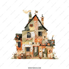 Quilted House Tote Bag, Whimsical Cottage Design, Unique Art Tote, Cute Home Illustration, Everyday Bag, Gift Idea, Artsy Bag - Tawshia