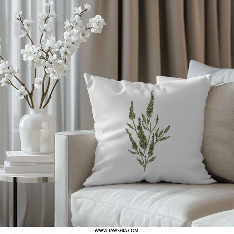 Green Seed Pods Pillow, Floral Botanical Pillow, Nature Inspired Throw Pillow, Decorative Home Decor Pillow, Unique Floral Pillow - Tawshia