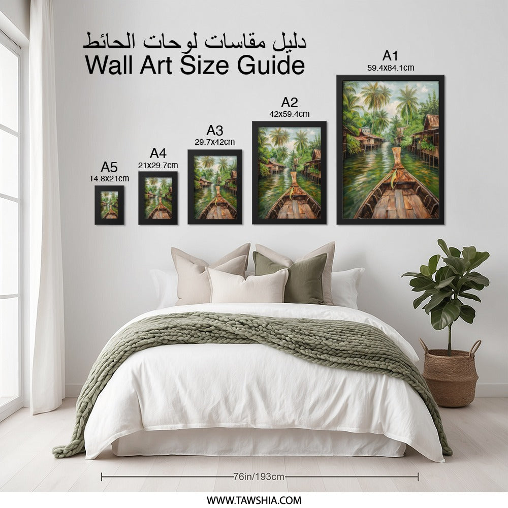Thai River Wall Art, Longtail Boat Print, Thailand Art, Tropical Landscape, Exotic Travel Decor, Southeast Asia Wall Decor, River Life - Tawshia