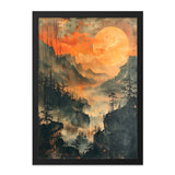 Full Moon Landscape Wall Art, Mountain Forest Scenery Print, Celestial Wall Decor, Misty Valley Artwork, Nature Inspired Home Decor - Tawshia