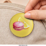 Macaron Lemon Pinback Button, Foodie Button, Dessert Art, Kitchen Decor, Chef Gift, Cute Button Badge, Unique Button, Fruit Button - Tawshia