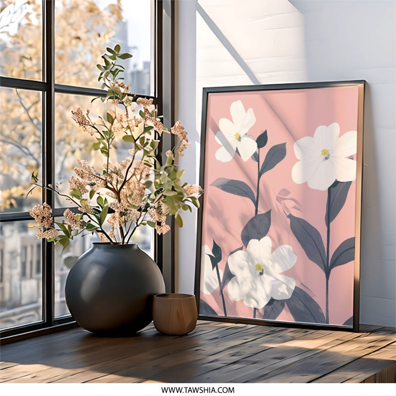 Floral Wall Art, White Flower Print, Botanical Home Decor, Minimalist Art, Modern Plant Artwork, Trending Wall Hanging - Tawshia