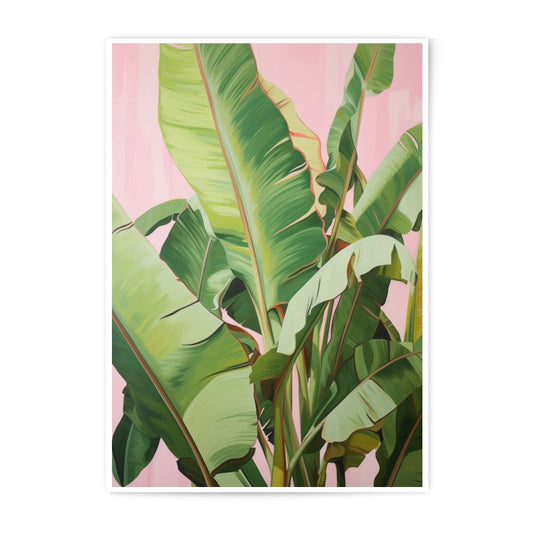 Tropical Leaves Photographic Print, Botanical Wall Art, Pink Background, Plant Decor, Banana Leaf Print, Exotic Art Print, Home Decor - Tawshia