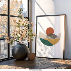 Minimalist Landscape Wall Art, Abstract Mountain Sunset Print, Modern Geometric Home Decor, Printable Wall Decor - Tawshia