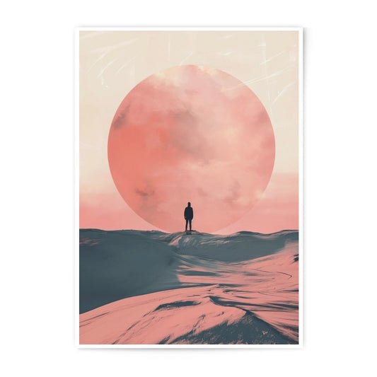 Surreal Photographic Print, Man Under Giant Sun, Dreamscape Wall Art, Atmospheric Landscape, Abstract Photo Print, Home Decor - Tawshia