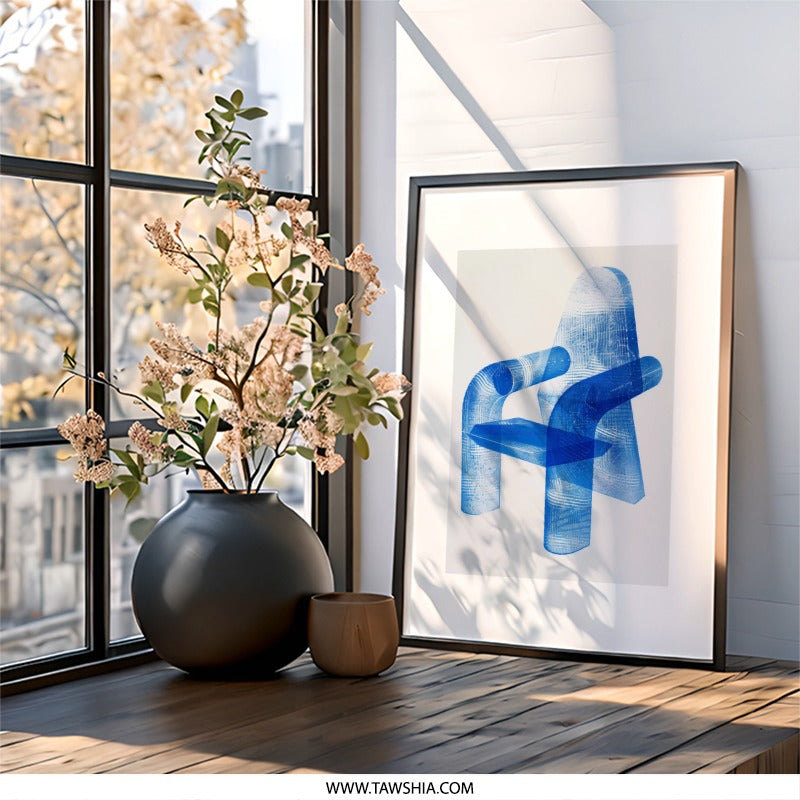 Blue Chair Wall Art, Modern Home Decor, Abstract Furniture Print, Living Room Art, Minimalist Design, Home Gift Idea - Tawshia