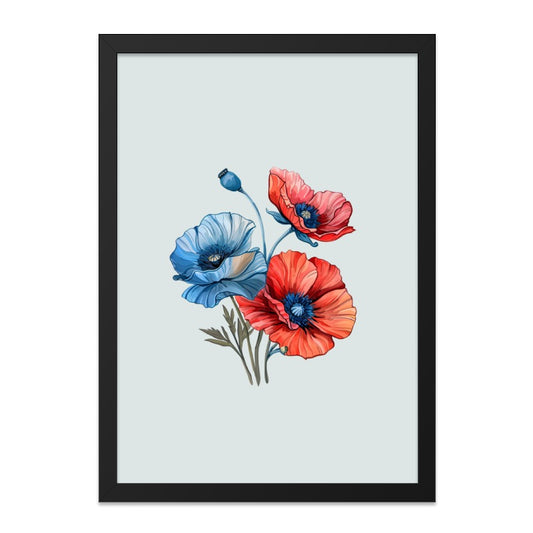 Floral Wall Art Print, Red and Blue Poppy Flowers Artwork, Botanical Home Decor, Watercolor Poppy Wall Decor, Colorful Flower Art - Tawshia