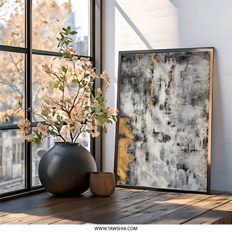 Modern Abstract Wall Art, Gold Accent Decor, Contemporary Print, Minimalist Artwork, Home Office Decor - Tawshia