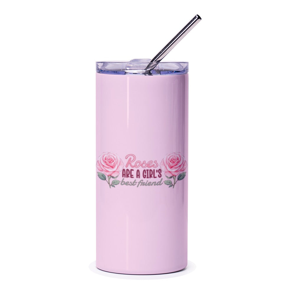 Roses Are A Girl's Best Friend Tumbler, Floral Tumbler, Pink Roses Tumbler, Rose Lover Gift, Gift for Her, Quote Tumbler, Cute Tumbler - Tawshia