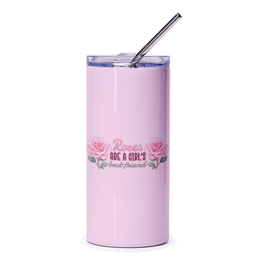 Roses Are A Girl's Best Friend Tumbler, Floral Tumbler, Pink Roses Tumbler, Rose Lover Gift, Gift for Her, Quote Tumbler, Cute Tumbler - Tawshia