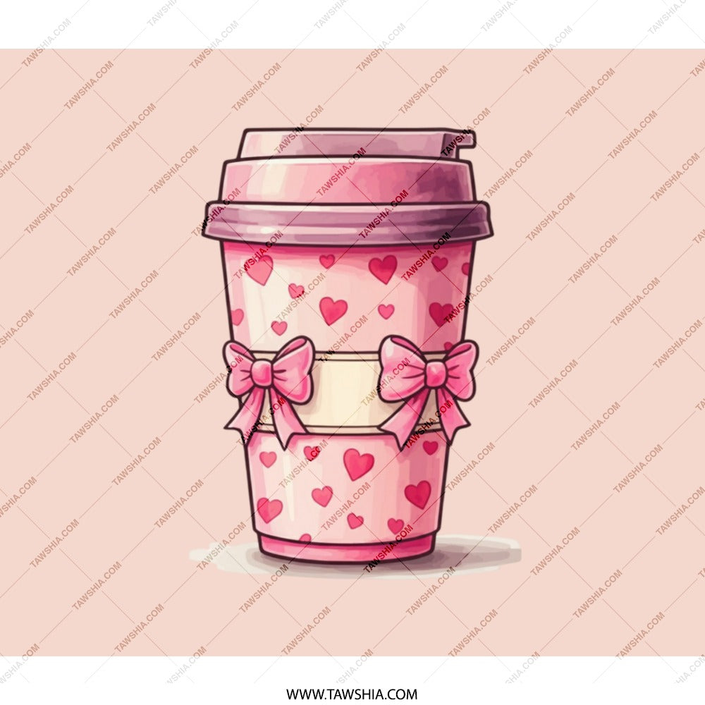 Cute Coffee Cup BackPack, Pink Hearts Bows School Bag, Kawaii Style Backpack, Sweet Aesthetic Bookbag, Valentine's Day Gift Backpack - Tawshia