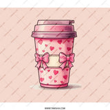 Cute Coffee Cup BackPack, Pink Hearts Bows School Bag, Kawaii Style Backpack, Sweet Aesthetic Bookbag, Valentine's Day Gift Backpack - Tawshia