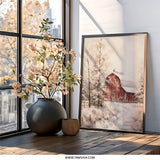 Red Barn Winter Wall Art, Farmhouse Scenery Print, Snowy Landscape Painting, Rustic Home Decor, Country Wall Art - Tawshia