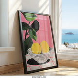 Lemon Still Life Wall Art, Pink Kitchen Art, Citrus Fruit Print, Modern Food Art, Vibrant Home Decor, Kitchen Wall Decor - Tawshia