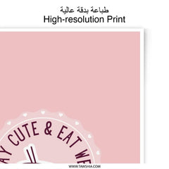 Cute Foodie Photographic Print, Kawaii Ramen Art, Stay Cute Eat Well Poster, Pink Kitchen Decor, Asian Food Illustration Prints - Tawshia