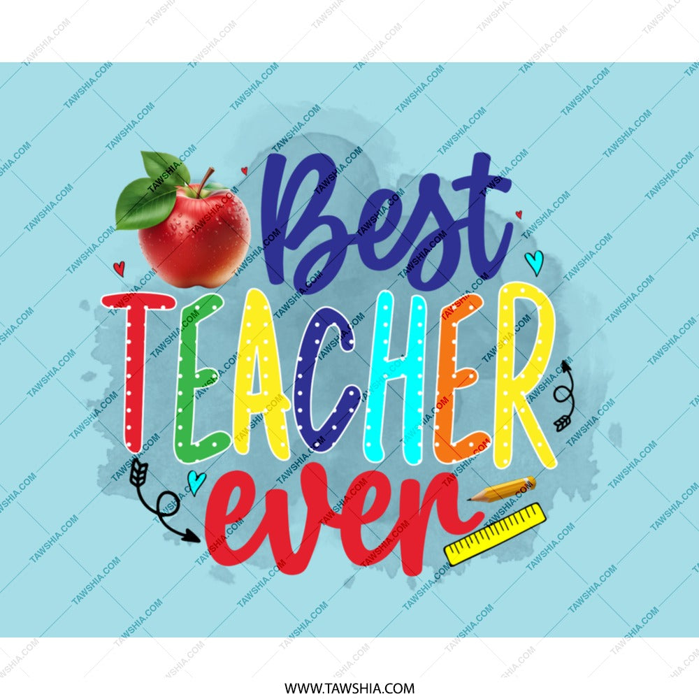 Best Teacher Ever Mouse Pad, Teacher Appreciation Gift, Colorful Design, Apple and Pencil, Desk Accessory, Teacher Gift Idea - Tawshia