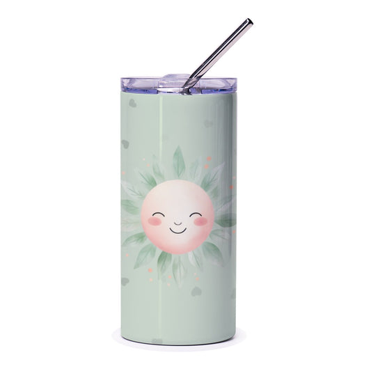Smiling Sun Tumbler, Cute Sun Design Tumbler, Happy Face Tumbler, Pastel Green Tumbler, Kawaii Sun Tumbler, Gift Ideas - Tawshia