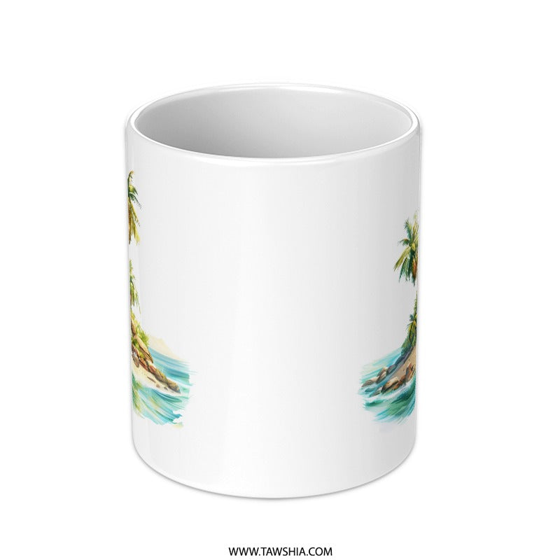 Tropical Island Mug, Beach Getaway Coffee Mug, Palm Tree Ocean Scene, Vacation Vibes, Summer Holiday Gift, Gift for Her, Gift for Him - Tawshia