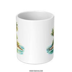 Tropical Island Mug, Beach Getaway Coffee Mug, Palm Tree Ocean Scene, Vacation Vibes, Summer Holiday Gift, Gift for Her, Gift for Him - Tawshia