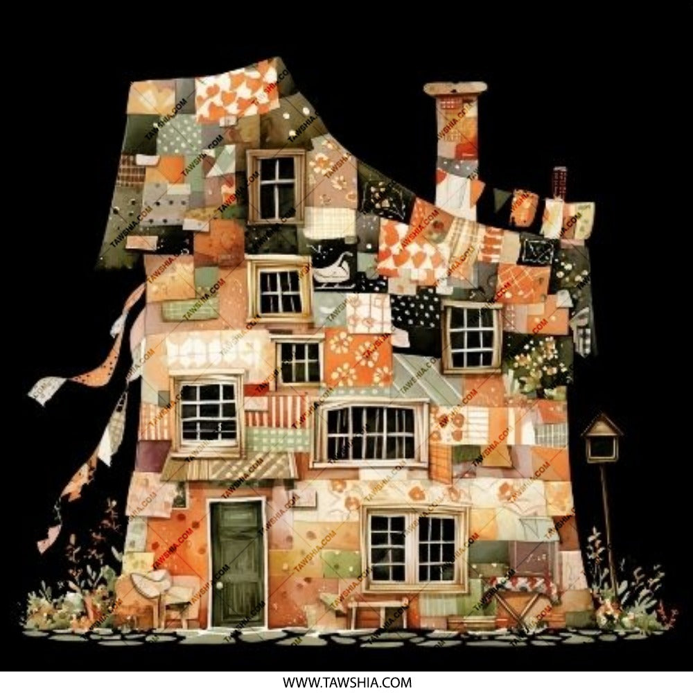 Quilted Cottage Pinback Button, Whimsical Home, Quirky House Design, Unique Architecture, Artsy Pin, Collectors Button, Fun Badge - Tawshia