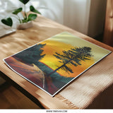 Sunset Road Trip Photographic Print, Landscape Wall Art, Pine Tree Art, Nature Photography, Warm Tone Photo, Roadside Decor - Tawshia