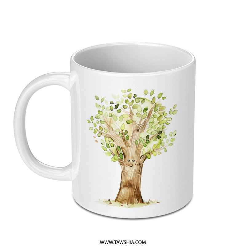 Cute Tree Mug, Smiling Tree Art, Nature Lover Gift, Watercolor Tree Coffee Mug, Forest Design Mug, Unique Mug for Nature Fan, Plant Lover - Tawshia