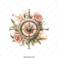 Floral Compass Tote Bag, Nautical Rose Design, Travel Gift Idea, Stylish Shopping Bag, Elegant Everyday Carry, Beach Bag, Trending Tote Bag - Tawshia