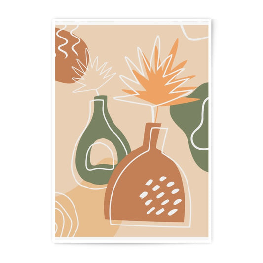 Boho Still Life Photographic Print, Abstract Leaves Art, Minimalist Home Decor, Neutral Colors, Modern Wall Art, Vases Art Print - Tawshia