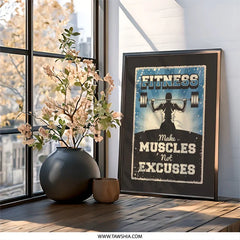 Fitness Wall Art, Gym Decor, Make Muscles Not Excuses, Motivational Wall Art, Bodybuilding Poster, Weightlifting Art, Workout Room Decor - Tawshia