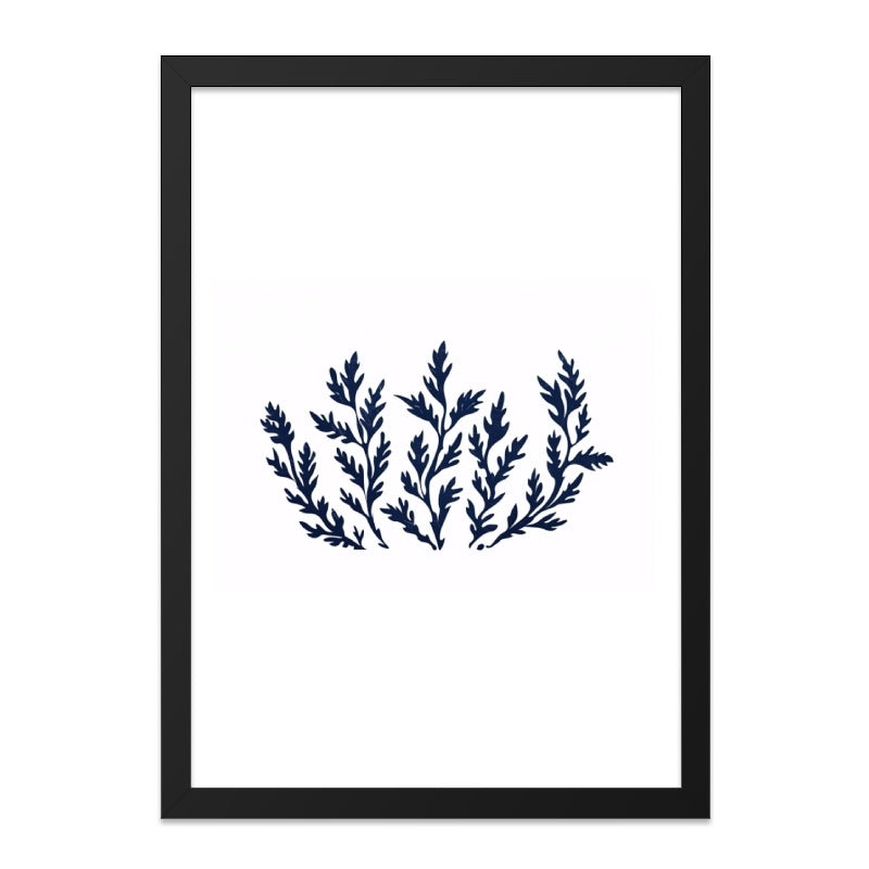 Navy Botanical Wall Art, Minimalist Fern Print, Modern Nature Art, Simple Leaf Decor, Blue Plant Illustration, Home Decor Wall Art - Tawshia