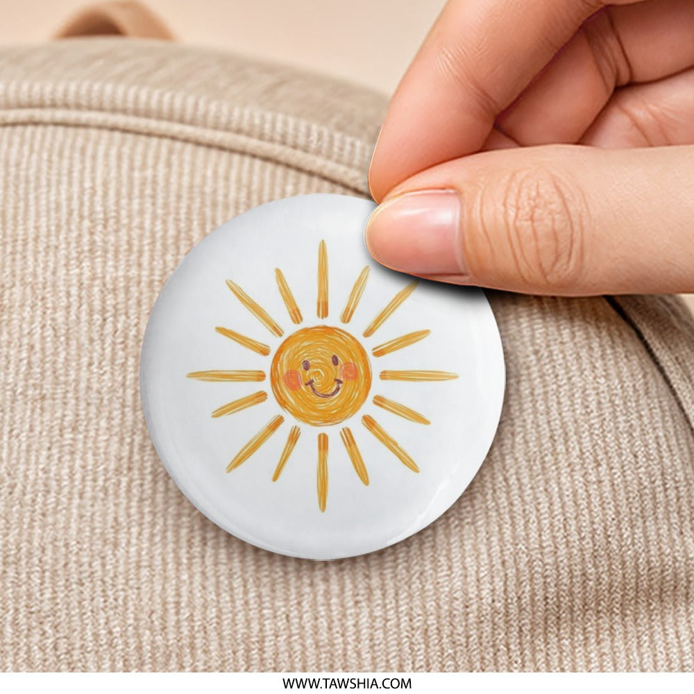 Smiling Sun Pinback Button, Happy Sunshine Badge, Cute Sun Button, Kidcore Aesthetic Button, Positive Vibes, Cheerful Sun Pin Button - Tawshia