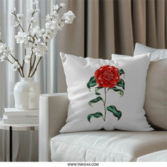 Red Camellia Pillow, Floral Throw Pillow, Flower Accent Pillow, Decorative Couch Pillow, Botanical Pillow Cover, Garden Home Decor Pillow - Tawshia