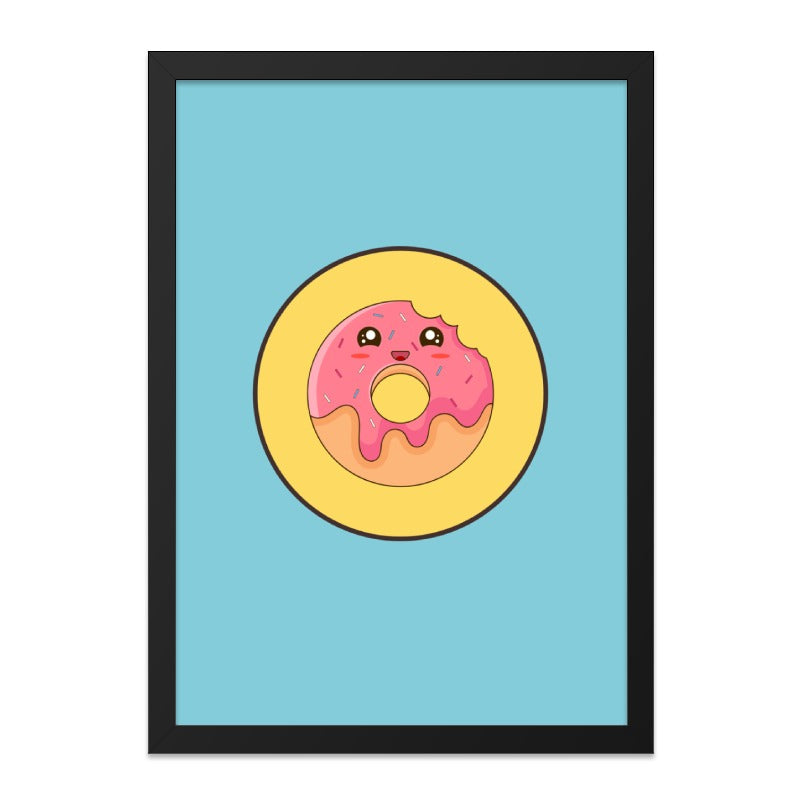 Cute Donut Wall Art, Kawaii Food Print, Pink Donut Decor, Funny Kitchen Art, Sweet Treat Poster, Kid Room Wall Art - Tawshia