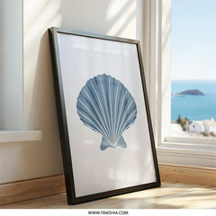 Blue Seashell Wall Art, Coastal Decor, Beach House Art, Nautical Print, Ocean Theme Art, Summer Home Decor, Framed Art - Tawshia