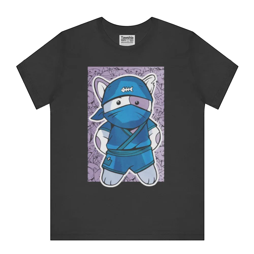 Ninja Cat Illustration on Black Tee product type
