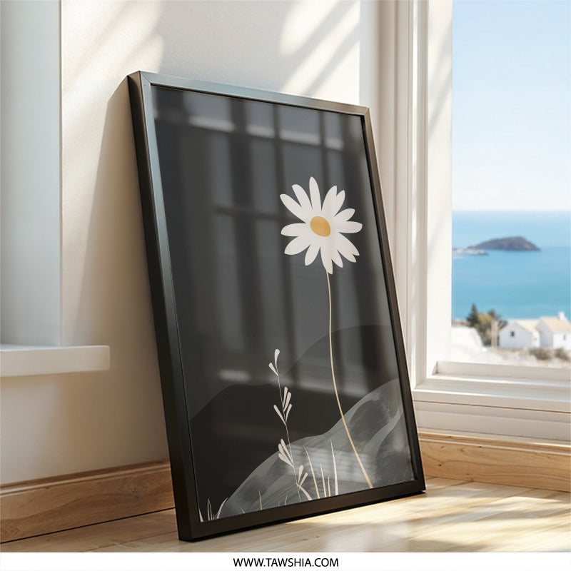 Daisy Wall Art, Minimalist Flower Print, Modern Botanical Art, Floral Wall Decor, Aesthetic Room Decor, Nature Art Print - Tawshia