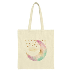 Celestial Crescent Moon Tote Bag, Watercolor Stars Bag, Boho Chic Handbag, Lunar Phase Shopping Bag, Magical Gift Idea - Tawshia