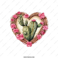 Cactus Heart Pillow, Floral Pillow, Desert Pillow, Pink Roses Pillow, Valentine's Day Gift, Southwestern Decor, Boho Pillow - Tawshia