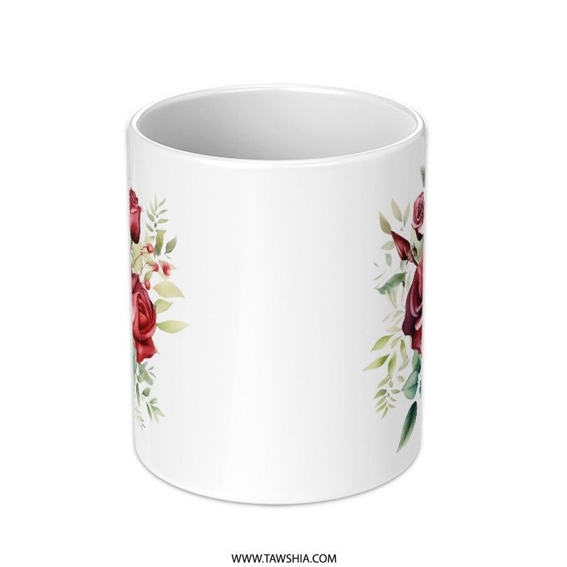 Floral Rose Mug, Watercolor Roses Coffee Cup, Botanical Mug Gift, Elegant Tea Mug, Flower Mug for Her, Unique Mug Design - Tawshia
