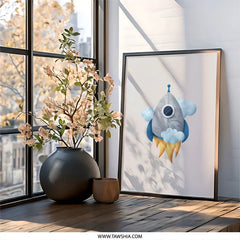 Rocket Ship Wall Art, Kids Room Decor, Space Adventure Print, Nursery Art, Outer Space Theme, Boys Room Art, Playroom Decor, Modern Art - Tawshia