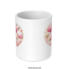 Seashell Heart Mug, Beach Lover Gift, Coastal Decor, Ocean Theme Mug, Pink Seashells Coffee Mug - Tawshia