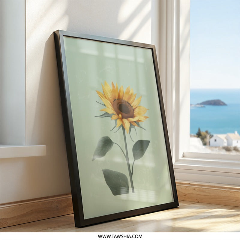 Sunflower Wall Art Print, Floral Wall Decor, Botanical Art Print, Modern Home Decor, Yellow Flower Art, Summer Wall Art, Framed Art - Tawshia
