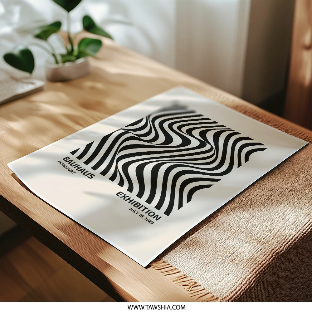 Bauhaus Exhibition Photographic Print, Black and White Wave Art, Retro Wall Decor, Abstract Art Print, Home Decor, 1923 Design - Tawshia