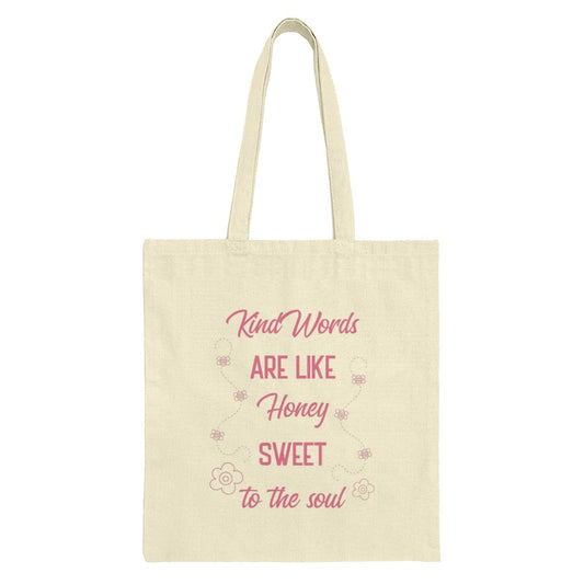 Kind Words Honey Sweet Soul Tote Bag, Inspirational Quote Bag, Positive Message Shopper Bag, Cute Floral Design, Gift for Her - Tawshia