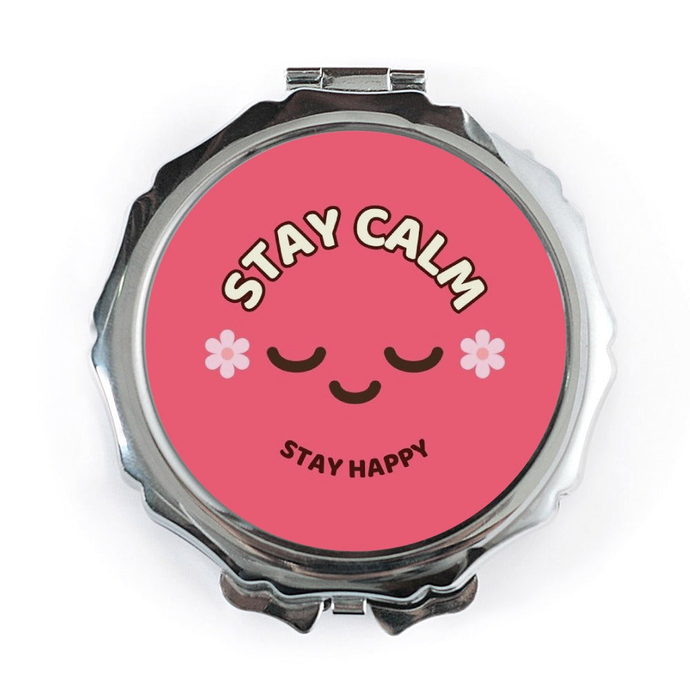Stay Calm Stay Happy Pocket Mirror, Cute Compact Mirror, Smiley Face Gift, Self Care Gift, Pocket Makeup Mirror - Tawshia