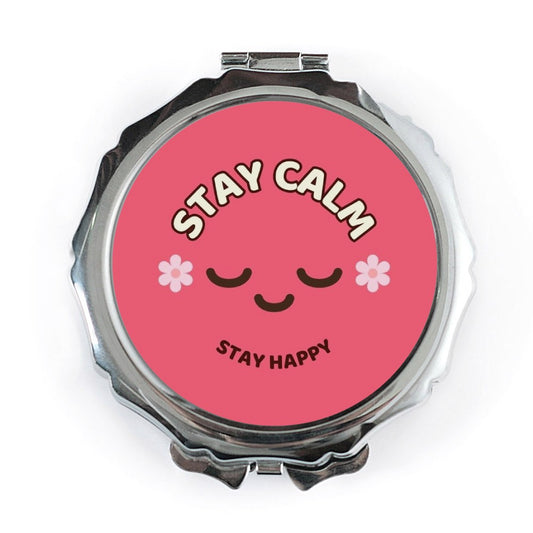 Stay Calm Stay Happy Pocket Mirror, Cute Compact Mirror, Smiley Face Gift, Self Care Gift, Pocket Makeup Mirror - Tawshia