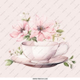 Pink Floral Teacup Pinback Button, Watercolor Flower Badge, Tea Party Favor, Botanical Button, Gift for Tea Lover, Cute Button Pin - Tawshia